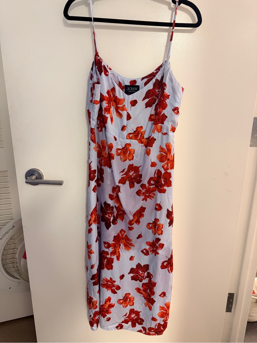 J. Crew White Slip Maxi Dress with Red Floral Print